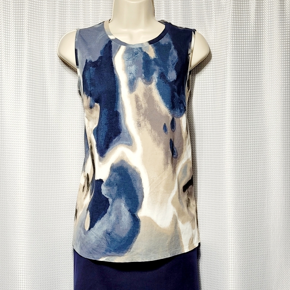 MarlaWynne Abstract Swirled Blue Tan & White Sleeveless Top Women's (XS)